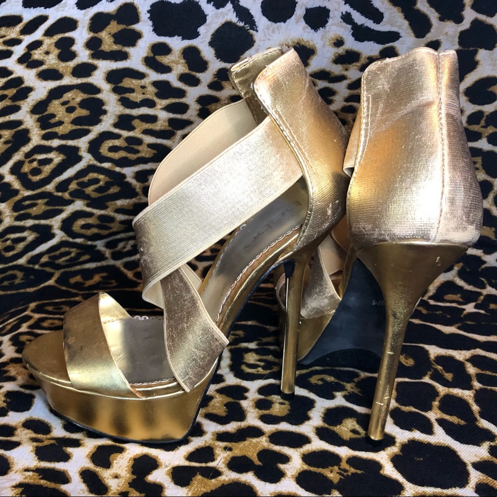 BeBe Gold Metallic Platform Heels